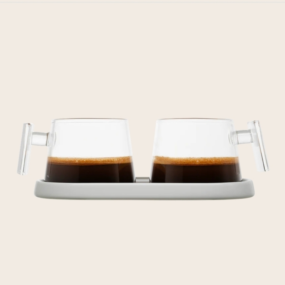 Pure Over Espresso Cup Set With White Ceramic Coaster